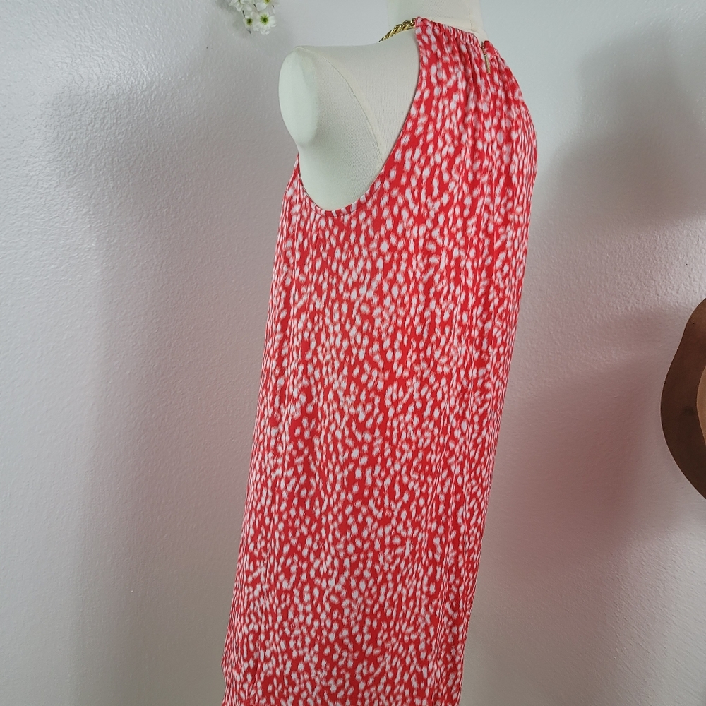 MICHAEL KORS CORAL & WHITE CHAIN NECK SLEEVELESS STRETCH DRESS SZ: M - Picture 11 of 16